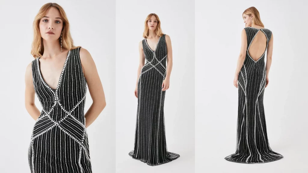 Sculpting Pearl Diamante Embellished Maxi Dress Ivory