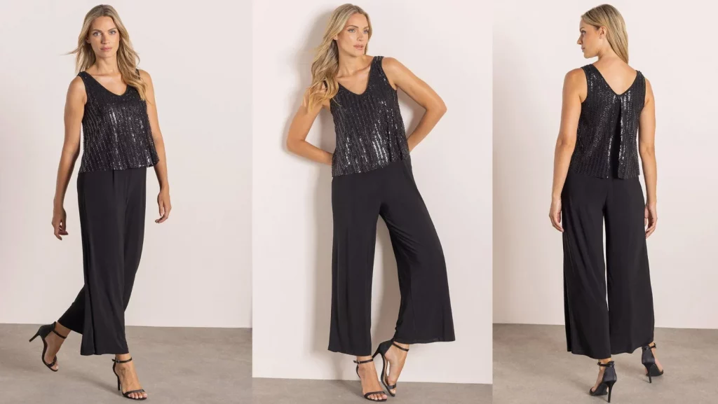 Sequin Top Tailored Jumpsuit BlackGold