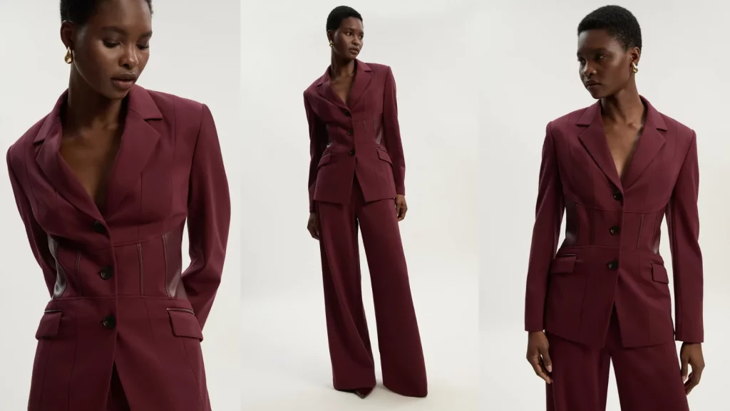 Velvet Tailored Blazer Straight Leg Trousers Wine