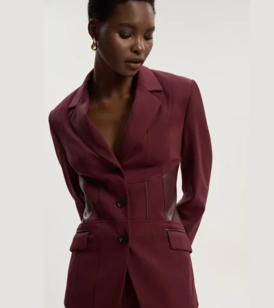 Velvet Tailored Blazer Straight Leg Trousers Wine 1