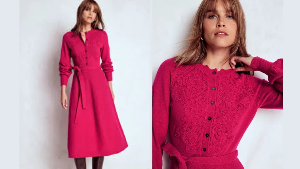 Gestricktes Midikleid mit Spitzeneinsatz 1