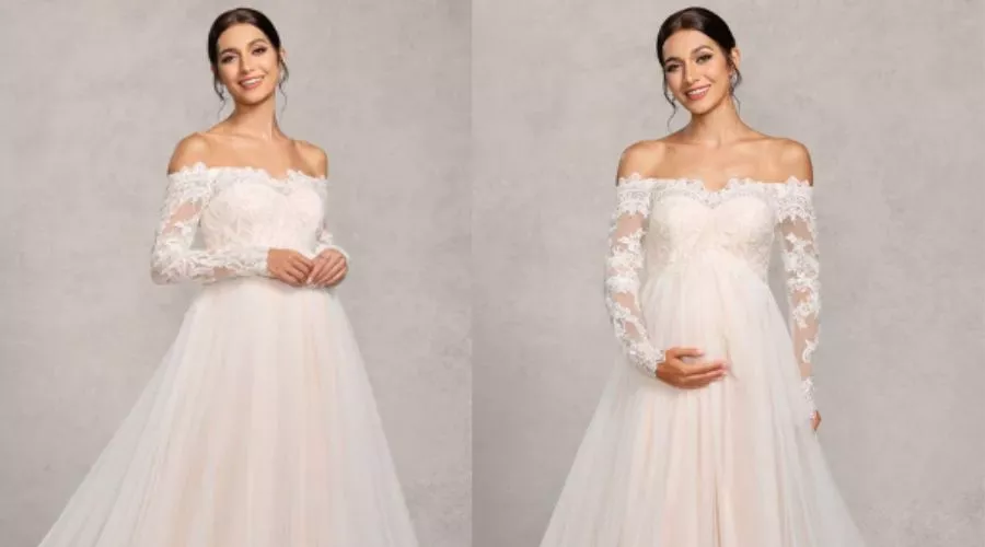 Ball Gown Princess Off-the-Shoulder Court Train Tulle Lace Maternity Dress