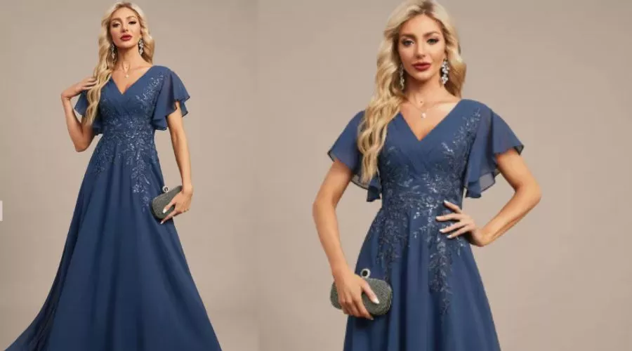 A-Line V-Neck Floor-Length Lace Chiffon Formal Dress