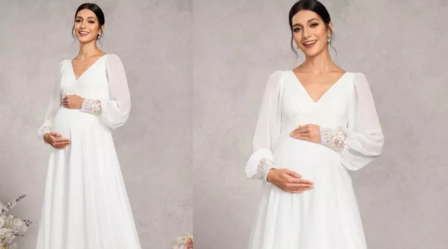 A-Line V-Neck Sweep Train Lace Chiffon Maternity Dress