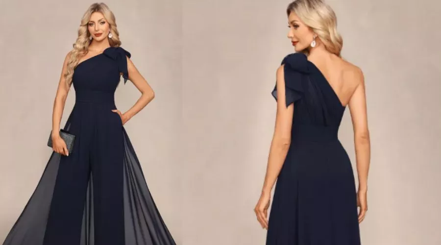 Halter V-Neck Floor-Length Chiffon Jumpsuit/Evening Dress