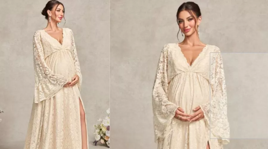 A-Line V-Neck Sweep Train Lace Maternity Dress with Bow