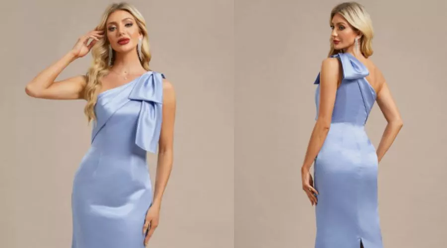 Sheath One-Shoulder Floor-Length Satin Evening Dress with Bow