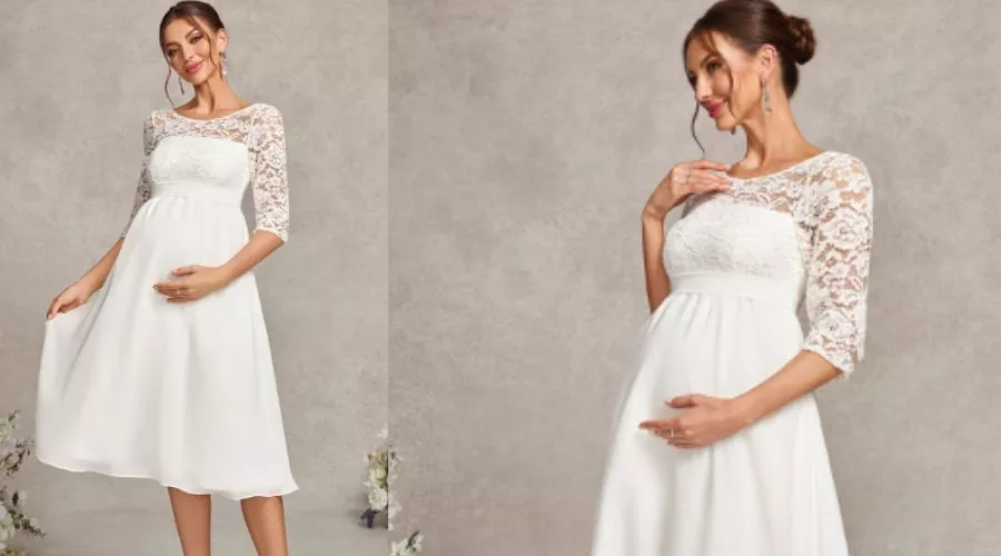 A-Line Scoop Illusion Knee-Length Lace Chiffon Maternity Dress with Bow